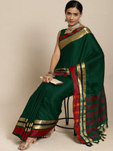 Women's Aura Silk Green WovenDesign DesignerSaree With Blouse Piece